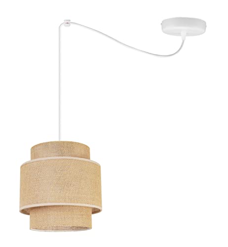 Light-Home Boho Hängelampe - Rattan Lampe - Deckenlampe für Wohnzimmer Schlafzimmer und Esszimmer - Pendelleuchte aus Metall mit Lampenschirm aus Stoff - E27-1-Flammig - Weiß Basis und Jute von Light Home LH