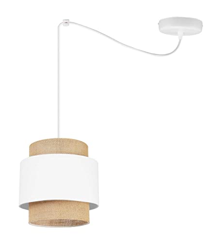 Light-Home Boho Hängelampe - Rattan Lampe - Deckenlampe für Wohnzimmer Schlafzimmer und Esszimmer - Pendelleuchte aus Metall mit Lampenschirm aus Stoff - E27-1-Flammig - Weiß und Jute von Light Home LH