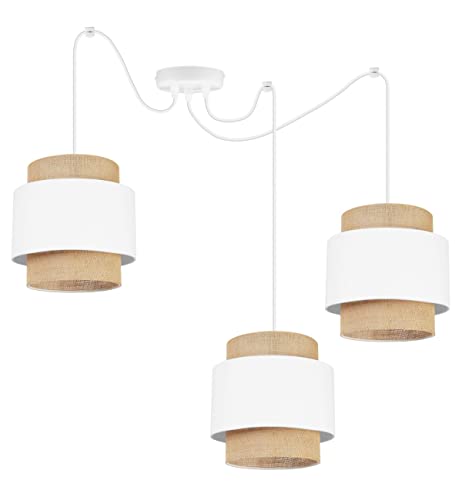 Light-Home Boho Hängelampe - Rattan Lampe - Deckenlampe für Wohnzimmer Schlafzimmer und Esszimmer - Pendelleuchte aus Metall mit Lampenschirm aus Stoff - E27-3-Flammig - Weiß und Jute von Light Home LH