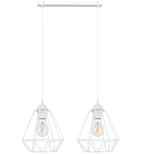 Light-Home Corral Retro Lampe - Hängelampe Hängeleuchte - Deckenlampe Industrial für Wohnzimmer Schlafzimmer und Esszimmer - Pendelleuchte Vintage aus Metall - 2 - Flammig Lang - Weiß von Light Home LH