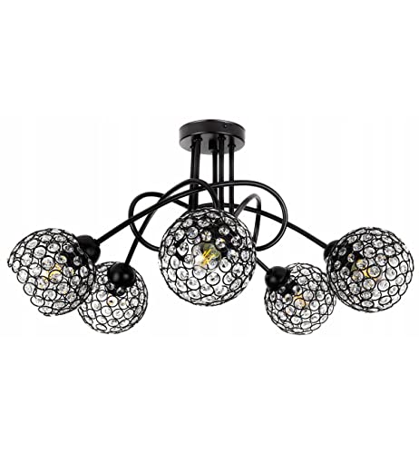 Light-Home Crystal Deckenbeleuchtung Lampen Deckenlampen - Deckenlampe Industrial für Wohnzimmer Schlafzimmer und Esszimmer - Pendelleuchte Glas mit Metall 5-Flammig - Schwarz von Light Home LH