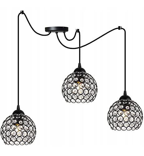 Light-Home Crystal Spider Hängelampe - Hängeleuchte in Spinnenform - Deckenlampe für Wohnzimmer Schlafzimmer und Esszimmer – Spinne Lampe mit 3 Kopf - Pendelleuchte aus Metall und Glas - E27 - Schwarz von Light Home LH