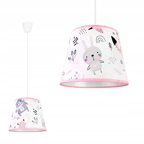 Light-Home - DAISY - Hängelampe - Deckenlampe - Pendelleuchte aus Metall mit Lampenschirm aus Stoff - E27 1-Flammig - Rosa und Grau von Light Home LH