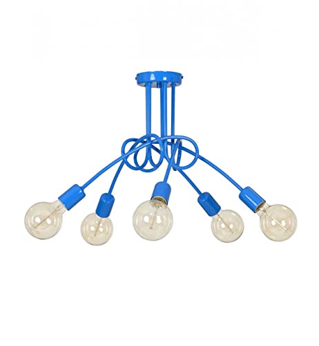 Light-Home Edison Deckenbeleuchtung Lampen Deckenlampen - Deckenlampe Industrial für Wohnzimmer Schlafzimmer und Esszimmer aus Metall - Pendelleuchte 5-Flammig - Blau von Light Home LH