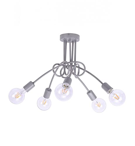 Light-Home Edison Deckenbeleuchtung Lampen Deckenlampen - Deckenlampe Industrial für Wohnzimmer Schlafzimmer und Esszimmer aus Metall - Pendelleuchte 5-Flammig - Grau von Light Home LH