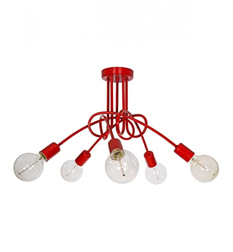 Light-Home Edison Deckenbeleuchtung Lampen Deckenlampen - Deckenlampe Industrial für Wohnzimmer Schlafzimmer und Esszimmer aus Metall - Pendelleuchte 5-Flammig - Rot von Light Home LH
