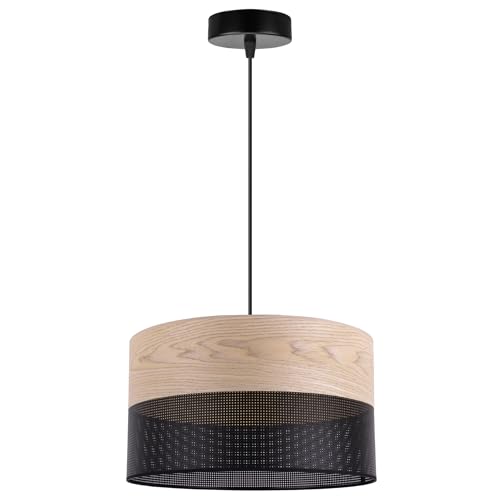 Light-Home Emily Lampenschirm Hängelampe Hängeleuchte - Deckenlampe Industrial für Wohnzimmer Schlafzimmer und Esszimmer - Moderne Pendelleuchte aus Furnierholz - Klassische Eiche - Schwarz 30 cm von Light Home LH