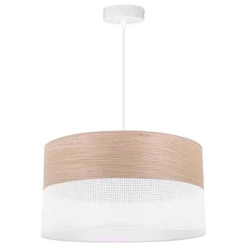 Light-Home Emily Lampenschirm Hängelampe Hängeleuchte - Deckenlampe Industrial für Wohnzimmer Schlafzimmer und Esszimmer - Moderne Pendelleuchte aus Furnierholz - Klassische Eiche - Weiß 40 cm von Light Home LH