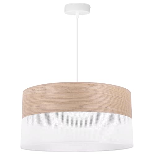 Light-Home Emily Lampenschirm Hängelampe Hängeleuchte - Deckenlampe Industrial für Wohnzimmer Schlafzimmer und Esszimmer - Moderne Pendelleuchte aus Furnierholz - Klassische Eiche - Weiß 44 cm von Light Home LH