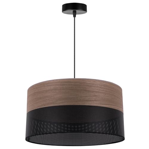 Light-Home Emily Lampenschirm Hängelampe Hängeleuchte - Deckenlampe Industrial für Wohnzimmer Schlafzimmer und Esszimmer - Moderne Pendelleuchte aus Furnierholz - Nussbaum - Schwarz 40 cm von Light Home LH