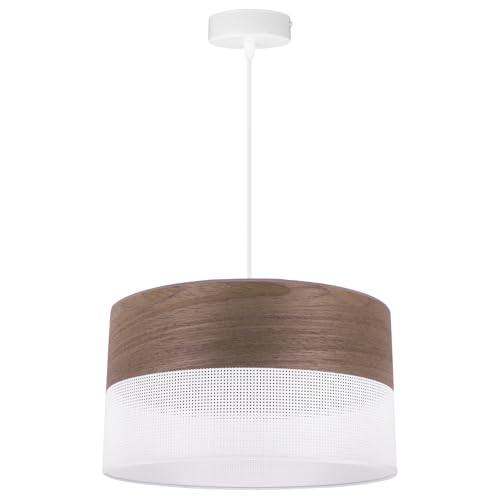 Light-Home Emily Lampenschirm Hängelampe Hängeleuchte - Deckenlampe Industrial für Wohnzimmer Schlafzimmer und Esszimmer - Moderne Pendelleuchte aus Furnierholz - Nussbaum - Weiß 35 cm von Light Home LH