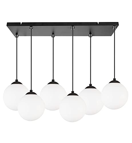 Light-Home Florence Lampenschirm Hängelampe Hängeleuchte - Deckenlampe Industrial für Wohnzimmer Schlafzimmer und Esszimmer - Pendelleuchte Glas mit Metall - 6-Flammig - Schwarz von Light Home LH