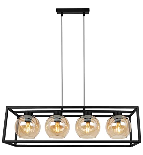 Light-Home Haga Cage Hängelampe - Deckenlampe für Wohnzimmer Schlafzimmer und Esszimmer- Pendelleuchte aus Metall und Glas - E27 - Honig - 4-Flammig von Light Home LH