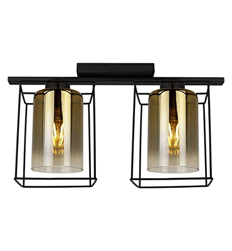 Light-Home Hella Cage Hängelampe - Deckenlampe für Wohnzimmer Schlafzimmer und Esszimmer- Pendelleuchte aus Metall und Glas - E27 - Gold - 2-Flammig von Light Home LH