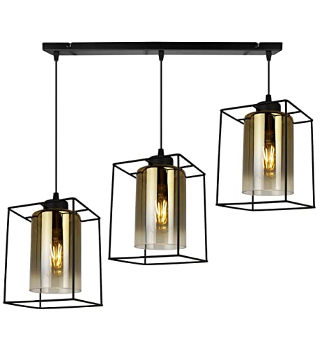 Light-Home Hella Cage Hängelampe - Deckenlampe für Wohnzimmer Schlafzimmer und Esszimmer- Pendelleuchte aus Metall und Glas - E27 - Gold - 3-Flammig - Lang von Light Home LH