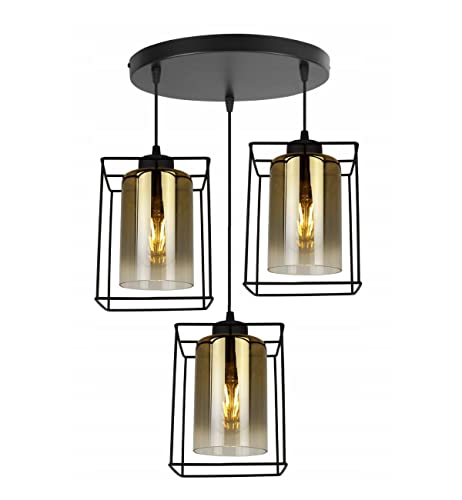 Light-Home Hella Cage Hängelampe - Deckenlampe für Wohnzimmer Schlafzimmer und Esszimmer- Pendelleuchte aus Metall und Glas - E27 - Gold - 3-Flammig - Oval von Light Home LH