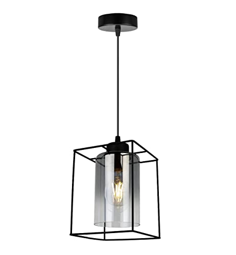 Light-Home Hella Cage Hängelampe - Deckenlampe für Wohnzimmer Schlafzimmer und Esszimmer- Pendelleuchte aus Metall und Glas - E27 - Graphit - 1-Flammig - Lang von Light Home LH