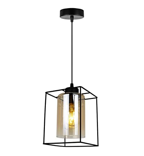 Light-Home Hella Cage Hängelampe - Deckenlampe für Wohnzimmer Schlafzimmer und Esszimmer- Pendelleuchte aus Metall und Glas - E27 - Honig - 1-Flammig - Lang von Light Home LH
