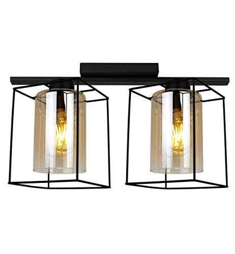 Light-Home Hella Cage Hängelampe - Deckenlampe für Wohnzimmer Schlafzimmer und Esszimmer- Pendelleuchte aus Metall und Glas - E27 - Honig - 2-Flammig von Light Home LH