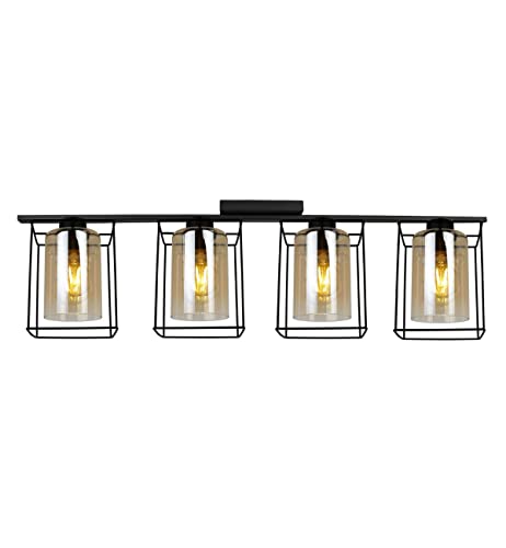 Light-Home Hella Cage Hängelampe - Deckenlampe für Wohnzimmer Schlafzimmer und Esszimmer- Pendelleuchte aus Metall und Glas - E27 - Honig - 4-Flammig von Light Home LH