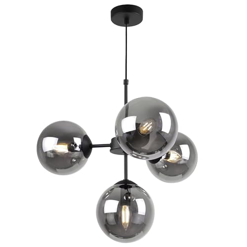 Light-Home Imperia Hängelampe - Deckenlampe für Wohnzimmer Schlafzimmer und Esszimmer- Pendelleuchte aus Metall und Glas - E14-4-Flammig - Schwarz Basis und Dunkelgrau von Light Home LH