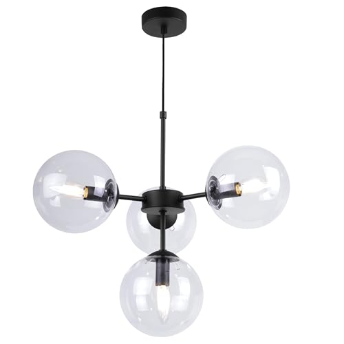 Light-Home Imperia Hängelampe - Deckenlampe für Wohnzimmer Schlafzimmer und Esszimmer- Pendelleuchte aus Metall und Glas - E14-4-Flammig - Schwarz Basis und Grau von Light Home LH