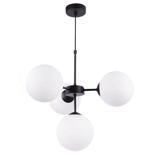 Light-Home Imperia Hängelampe - Deckenlampe für Wohnzimmer Schlafzimmer und Esszimmer- Pendelleuchte aus Metall und Glas - E14-4-Flammig - Schwarz Basis und Weiß von Light Home LH