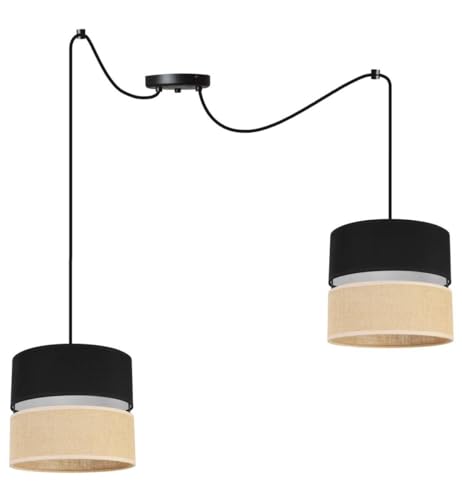 Light-Home Juta Hängelampe - Boho Deckenlampe Esszimmer und Küche - Pendelleuchte aus Metall mit Soff Lampenschirm (E27) - ⌀ 20 cm - Schwarz Untersatz - Jute Schwarz von Light Home LH