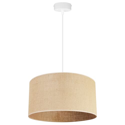 Light-Home Juta Hängelampe - Deckenlampe - Pendelleuchte aus Metall mit Lampenschirm aus Stoff - E27 - Klassisch 1-Flammig 35 cm - Weiß Untersatz - Jute von Light Home LH