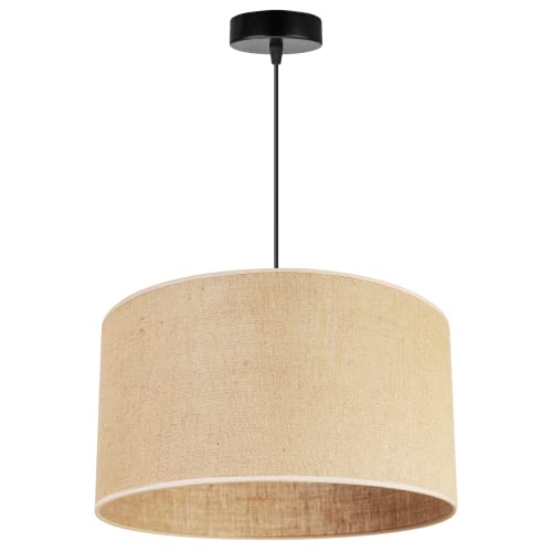 Light-Home Juta Hängelampe - Deckenlampe - Pendelleuchte aus Metall mit Lampenschirm aus Stoff - E27 - Klassisch 1-Flammig 40 cm/23 cm - Schwarz Untersatz - Jute von Light Home LH