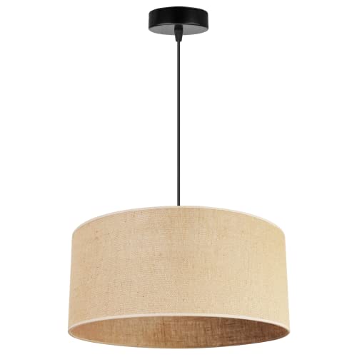 Light-Home Juta Hängelampe - Deckenlampe - Pendelleuchte aus Metall mit Lampenschirm aus Stoff - E27 - Klassisch 1-Flammig 40 cm - Schwarz Untersatz - Jute von Light Home LH