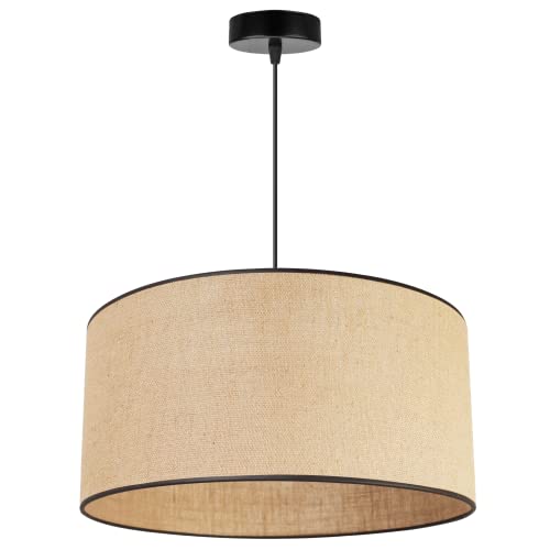 Light-Home Juta Hängelampe - Deckenlampe - Pendelleuchte aus Metall mit Lampenschirm aus Stoff - E27 - Klassisch 1-Flammig 45 cm - Schwarz Untersatz - Jute und Schwarz Schrägband von Light Home LH