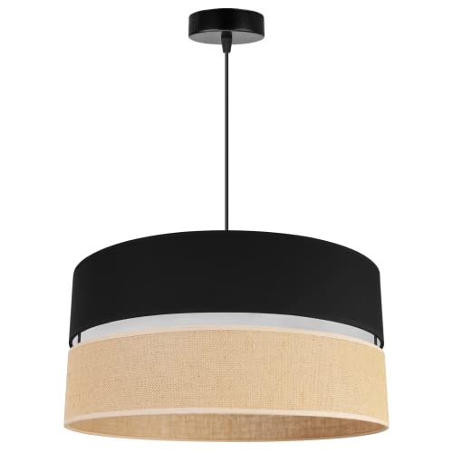 Light-Home Juta Hängelampe - Deckenlampe - Pendelleuchte aus Metall mit Lampenschirm aus Stoff - E27 - Klassisch 1-Flammig 45 cm - Schwarz Untersatz - Jute und Schwarz von Light Home LH