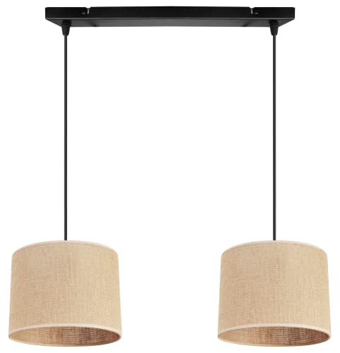 Light-Home Juta Hängelampe - Deckenlampe - Pendelleuchte aus Metall mit Lampenschirm aus Stoff - E27 - Klassisch 2-Flammig 20 cm - Schwarz Untersatz - Jute von Light Home LH