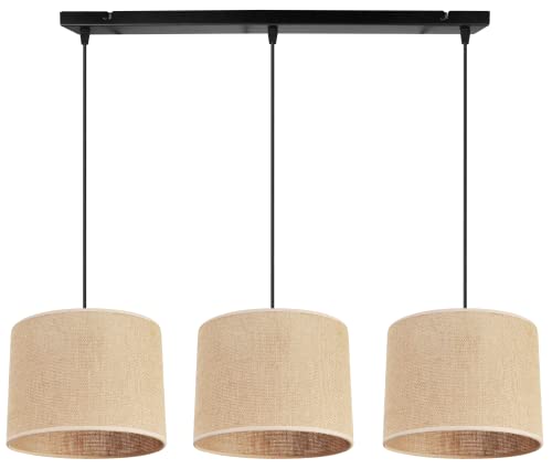 Light-Home Juta Hängelampe - Deckenlampe - Pendelleuchte aus Metall mit Lampenschirm aus Stoff - E27 - Klassisch 3-Flammig 20 cm - Schwarz Untersatz - Jute von Light Home LH