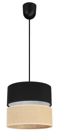 Light-Home Juta Hängelampe - Deckenlampe - Pendelleuchte aus Metall mit Lampenschirm aus Stoff - E27 - Klassisch II 1-Flammig 20 cm - Schwarz Untersatz - Jute Schwarz von Light Home LH