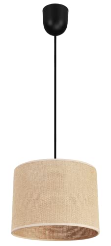 Light-Home Juta Hängelampe - Deckenlampe - Pendelleuchte aus Metall mit Lampenschirm aus Stoff - E27 - Klassisch II 1-Flammig 20 cm - Schwarz Untersatz - Jute von Light Home LH