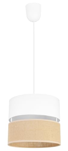 Light-Home Juta Hängelampe - Deckenlampe - Pendelleuchte aus Metall mit Lampenschirm aus Stoff - E27 - Klassisch II 1-Flammig 20 cm - Weiß Untersatz - Jute Weiß von Light Home LH