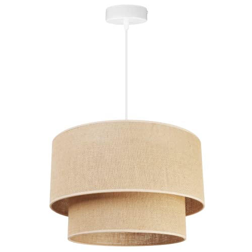 Light-Home Juta Hängelampe - Deckenlampe - Pendelleuchte aus Metall mit Lampenschirm aus Stoff - E27 - Torte 1-Flammig 40 cm - Weiß Untersatz - Jute von Light Home LH