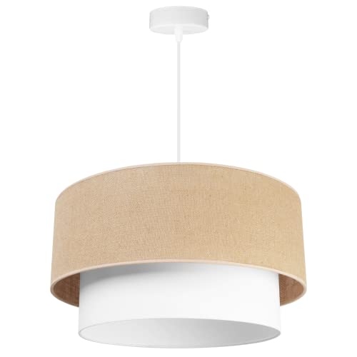 Light-Home Juta Hängelampe - Deckenlampe - Pendelleuchte aus Metall mit Lampenschirm aus Stoff - E27 - Torte 1-Flammig 45 cm - Weiß Untersatz - Jute und Weiß von Light Home LH