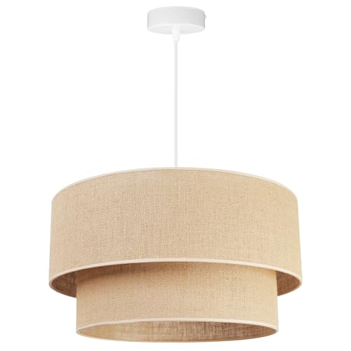 Light-Home Juta Hängelampe - Deckenlampe - Pendelleuchte aus Metall mit Lampenschirm aus Stoff - E27 - Torte 1-Flammig 45 cm - Weiß Untersatz - Jute von Light Home LH