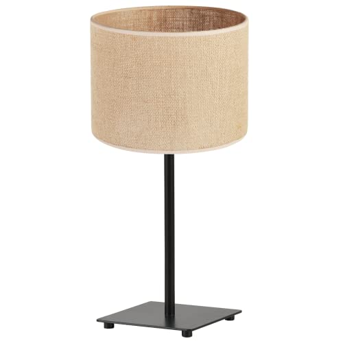 Light-Home Juta Lampenschirm Tischlampe Modern - Elegante Nachttischlampe für Schlafzimmer Wohnzimmer - Tischleuchte E27-1-Flammig GIA - Schwarz Basis und Jute von Light Home LH