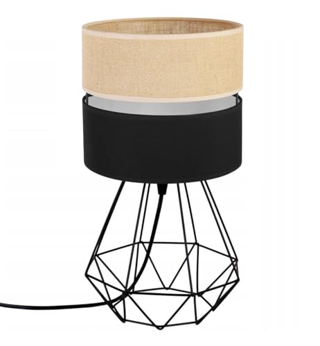 Light-Home Juta Lampenschirm Tischlampe Modern - Elegante Nachttischlampe für Schlafzimmer Wohnzimmer - Tischleuchte E27-1-Flammig PAGO - Schwarz Basis und Jute und Schwarz von Light Home LH