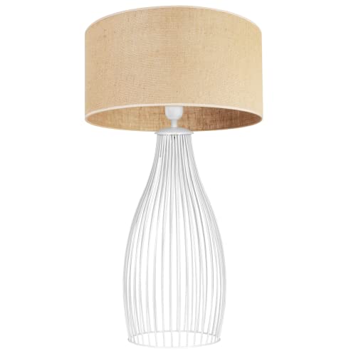 Light-Home Juta Lampenschirm Tischlampe Modern - Elegante Nachttischlampe für Schlafzimmer Wohnzimmer - Tischleuchte E27-1-Flammig TUBE - Weiß Basis und Jute von Light Home LH