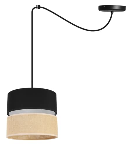 Light-Home Juta Hängelampe - Deckenlampe - Pendelleuchte aus Metall mit Lampenschirm aus Stoff - E27 - Hängeleuchten Spider 1-Flammig 20 cm - Schwarz Untersatz - Jute und Schwarz von Light Home LH