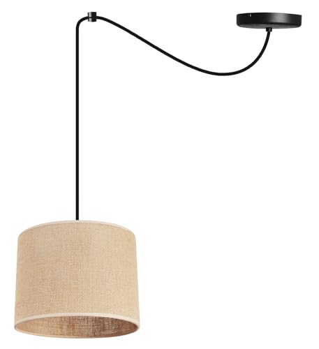 Light-Home Juta Hängelampe - Deckenlampe - Pendelleuchte aus Metall mit Lampenschirm aus Stoff - E27 - Hängeleuchten Spider 1-Flammig 20 cm - Schwarz Untersatz - Jute von Light Home LH