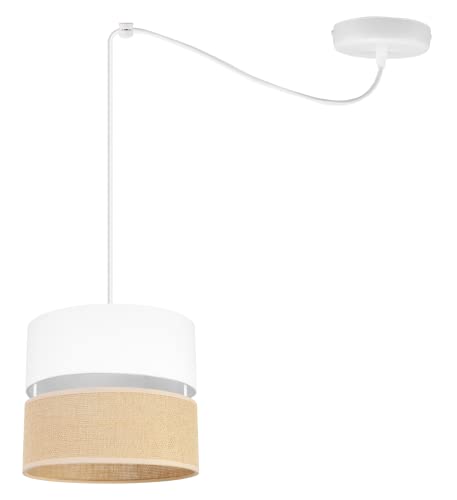 Light-Home Juta Hängelampe - Deckenlampe - Pendelleuchte aus Metall mit Lampenschirm aus Stoff - E27 - Hängeleuchten Spider 1-Flammig 20 cm - Weiß Untersatz - Jute und Weiß von Light Home LH