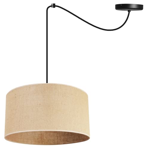 Light-Home Juta Hängelampe - Deckenlampe - Pendelleuchte aus Metall mit Lampenschirm aus Stoff - E27 - Hängeleuchten Spider 1-Flammig 35 cm - Schwarz Untersatz - Jute von Light Home LH