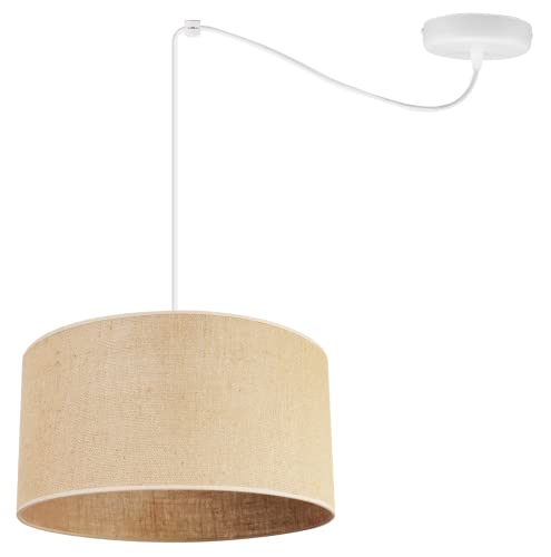 Light-Home Juta Hängelampe - Deckenlampe - Pendelleuchte aus Metall mit Lampenschirm aus Stoff - E27 - Hängeleuchten Spider 1-Flammig 35 cm - Weiß Untersatz - Jute von Light Home LH