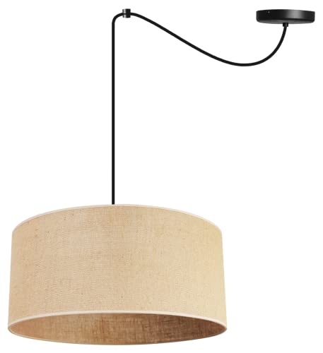 Light-Home Juta Hängelampe - Deckenlampe - Pendelleuchte aus Metall mit Lampenschirm aus Stoff - E27 - Hängeleuchten Spider 1-Flammig 40 cm - Schwarz Untersatz - Jute von Light Home LH